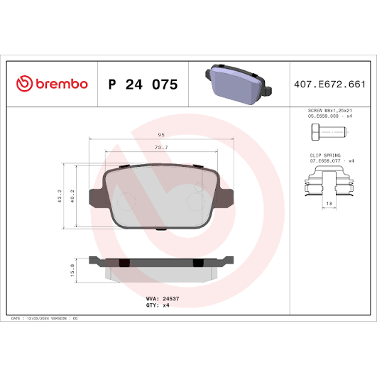 Klocki hamulcowe tył P24075 BREMBO
